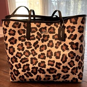 Coach Leopard Print Tote Bag - Black and Brown
